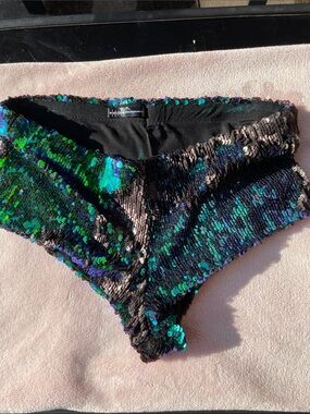 Body Rage Blue & Green Sequin Festival Hot Pants - Small